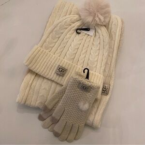 UGG Cream Hat, Infinity Scarf & Glove Set